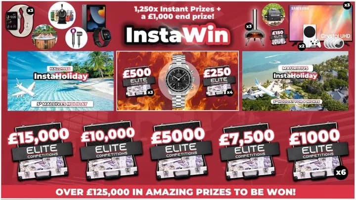 £1,000 Main Prize + 1,250 InstaWins