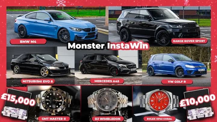 5x Cars, 3x Rolex's, Huge Cash InstaWins + £2,500 End Prize